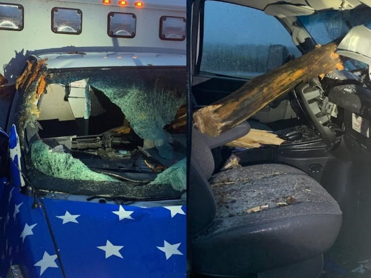 Log Smashes Through Ambulance Windshield in Georgia