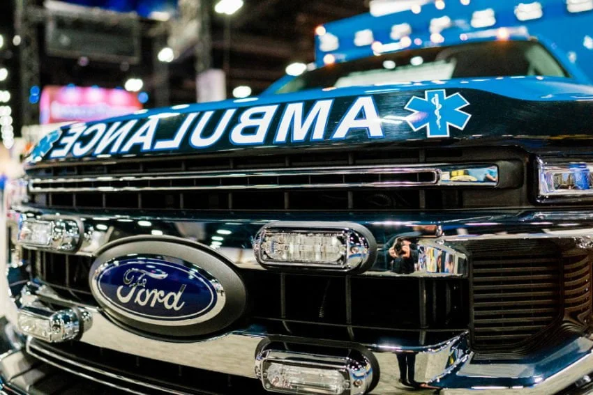 Close up of an ambulance grill.