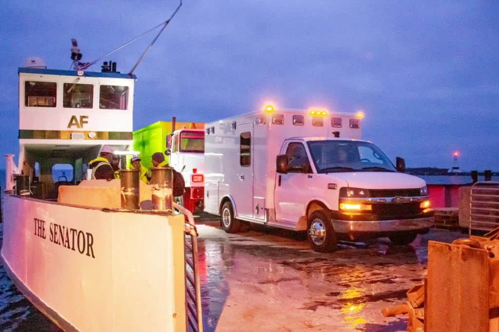The Wheeled Coach rig was delivered by Emergency Vehicles Plus by ferry, which is the only way to access the island.