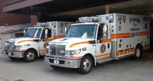 Two ambulances with Pittsburgh EMS.