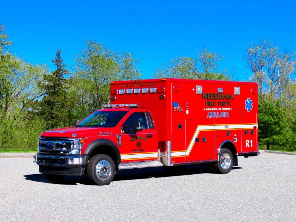 Needham (MA) Fire Department had Horton Emergency Vehicles build this Type 1 advanced life support (ALS) ambulance on a Ford F-550 4x4 Super Duty chassis.