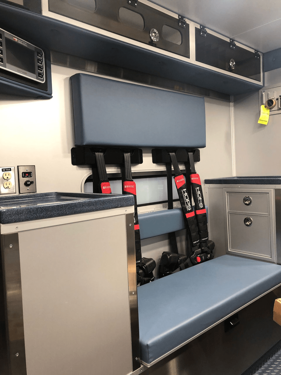 The patient module in the Needham ALS ambulance has a Stryker PowerLOAD and PowerCOT system.