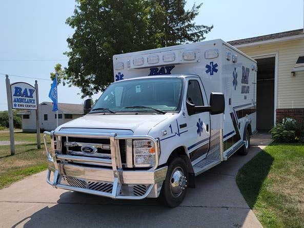 The Road Rescue rig built for Bay Ambulance has a heavy duty Ali Arc Industries bumper guard on the front of the vehicle for wayward moose and deer. 