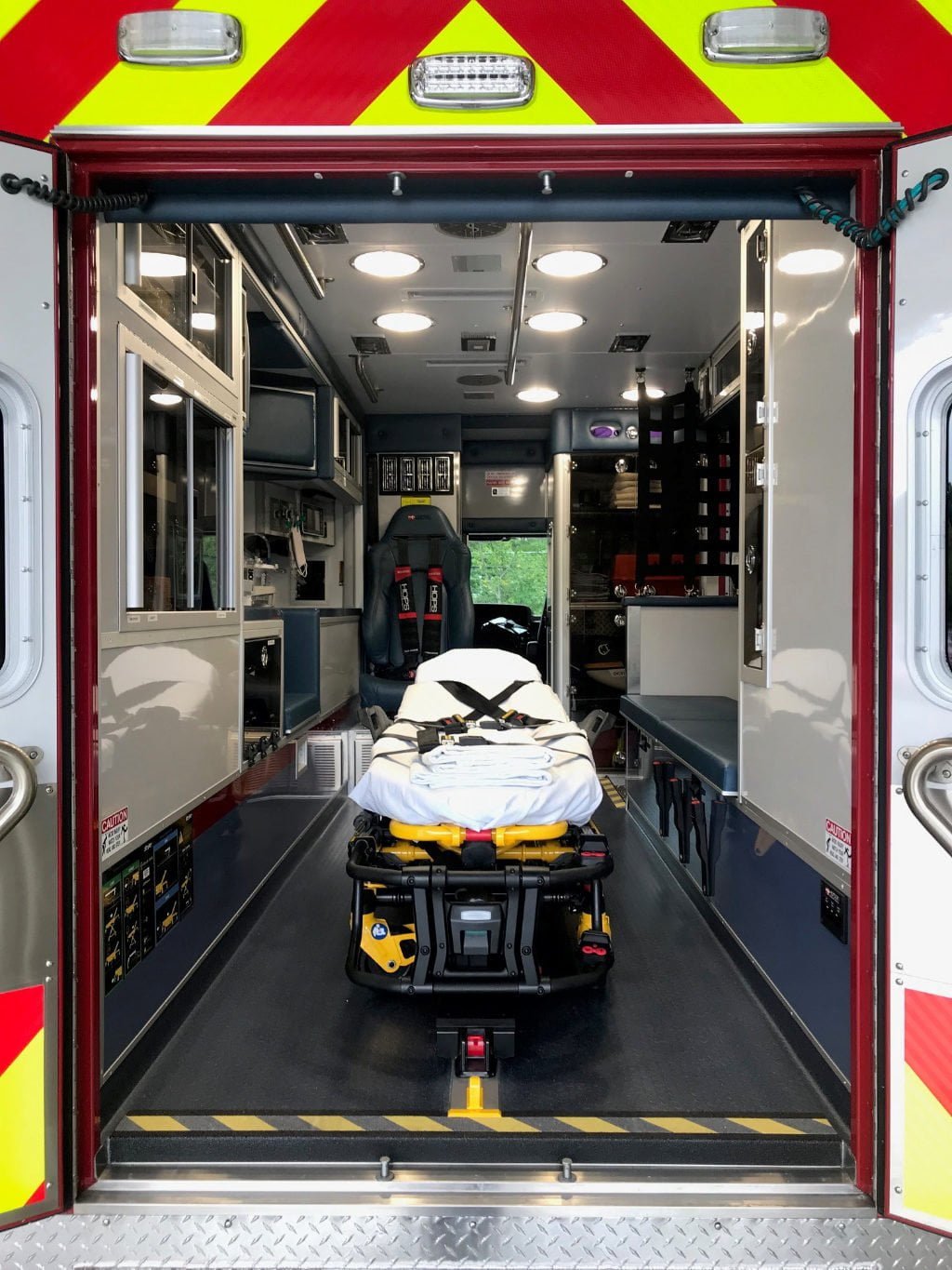 The North Andover ambulance has a Stryker PowerLOAD® fastening system, and a Stryker Power-PRO® XT cot in its walk-through chassis and box.