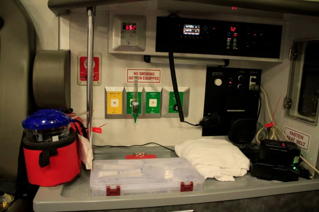 The oxygen hook-up location on the left interior of the module.
