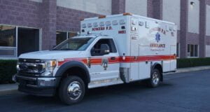 A profile view of Somer's new Horton ambulance.