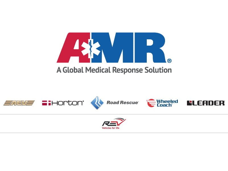 Logos for AMR and Rev Group ambualnces