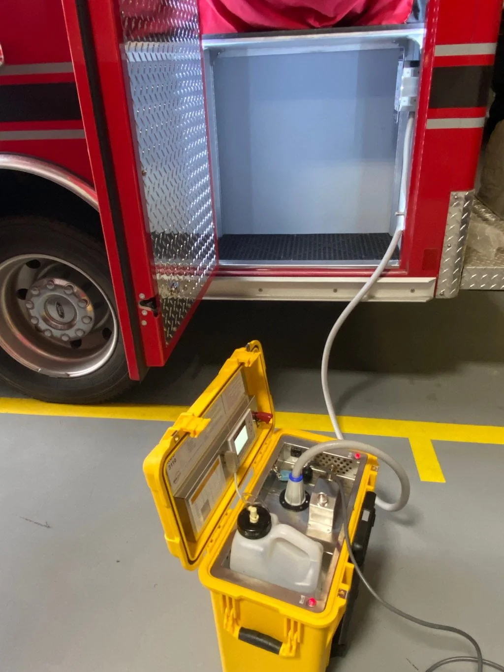 Bethel-Tate's new McCoy Miller ambulance has an AeroClave decontamination system that can decon the patient box by aerosolized application mode, or pieces of equipment through a hand-applied mode.