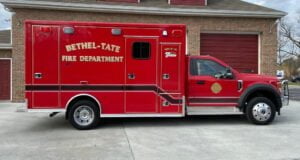 McCoy Miller built this ALS Type 1 ambulance on a Ford F-550 4x4 chassis and two-door cab for Bethel-Tate (OH) Fire Department.