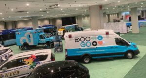 The DocGo electric ambulance on the show floor.