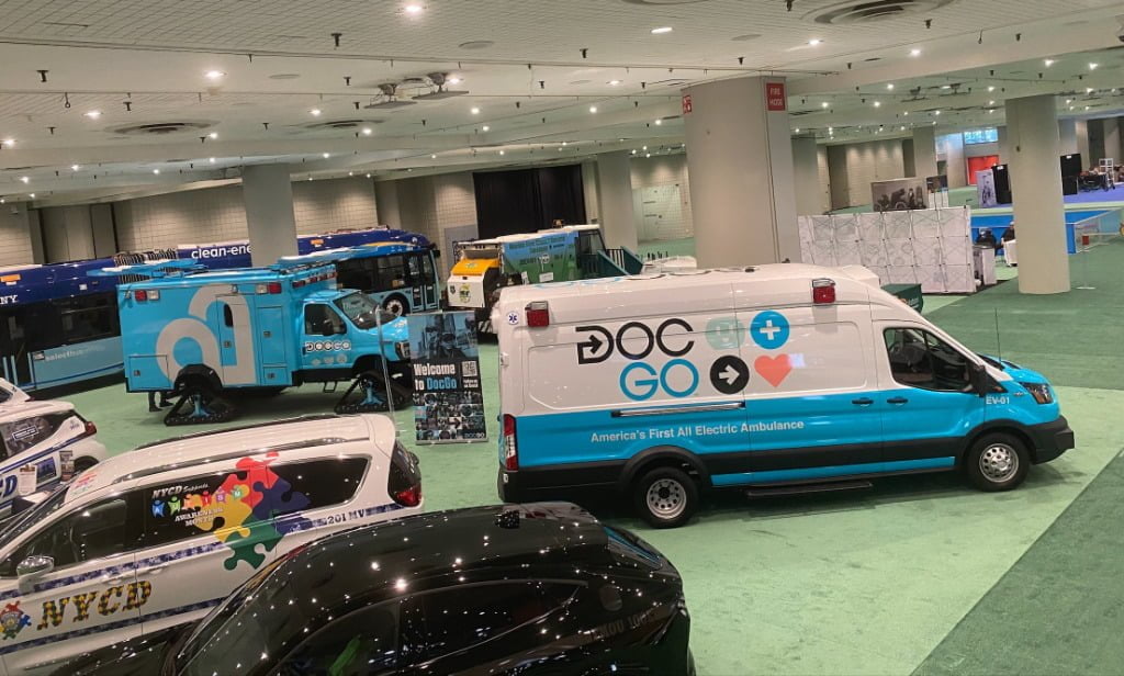 The DocGo electric ambulance on the show floor.