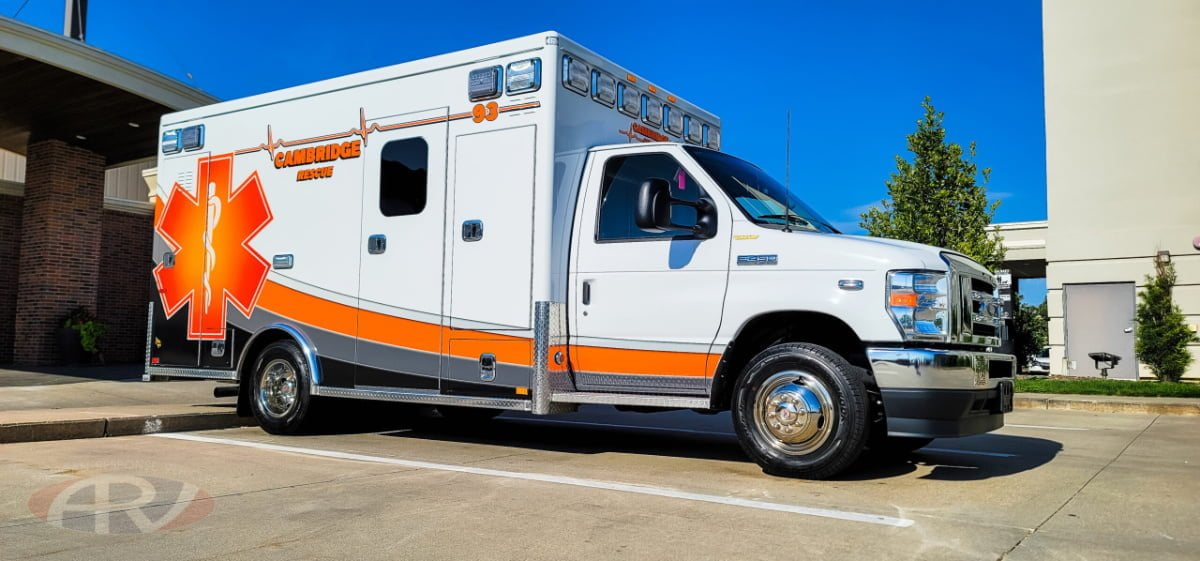 Cambridge (NE) Rescue Service had American Emergency Vehicles (AEV) build this Traumahawk custom ambulance on a Ford E-450 chassis and cab.