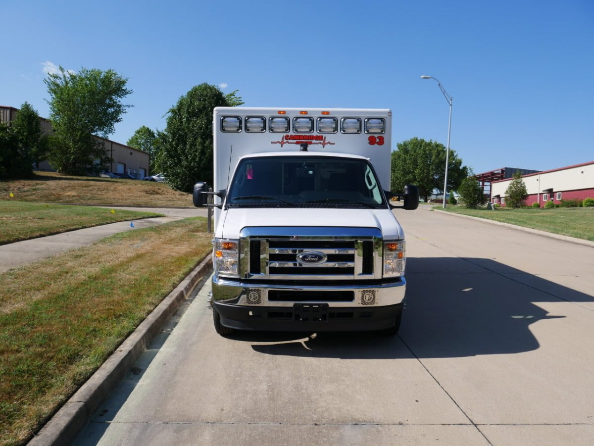 Cambridge's new ambulance has Federal Signal LED micro pulse grill lights and intersection lights.
