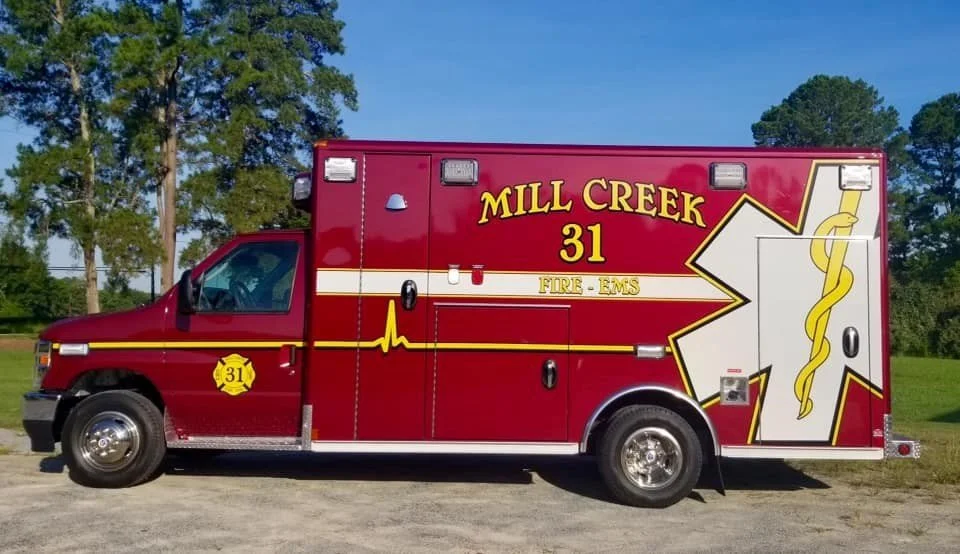 The Wheeled Coach rig for Mill Creek is built on a 2022 Ford E-450 chassis and two-door cab with a 10-inch cab extension, powered by a 7.3-liter gasoline engine.
