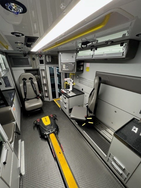 Sedgwick County had AEV install a rotating and sliding attendant seat on the cur side of the patient module instead of a squad bench.