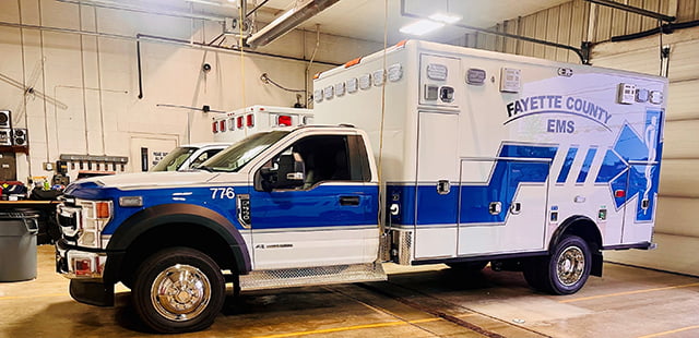 Horton Emergency Vehicles built this Type 1 ambulance on a 4x4 Ford F-550 chassis with a 167-inch long patient box, 96-inch overall width, and with 72-inches of headroom.