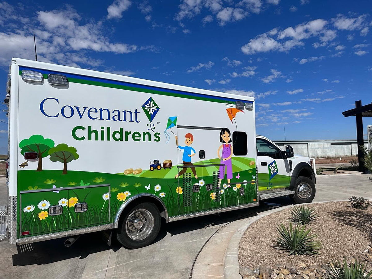 AEV built this critical care transport ambulance on a Ford F-550 chassis with an extended 205-inch wheelbase for Covenant (TX) Children's Hospital. 