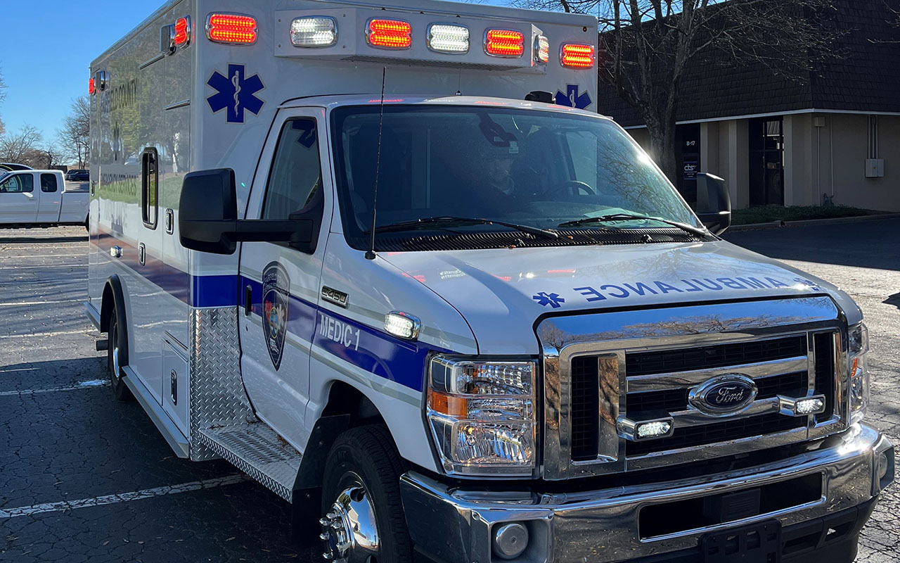 The new Road Rescue for Fairfield County is built on a Ford E-450 chassis with a 10-inch cab extension and a walk-through to the patient module.