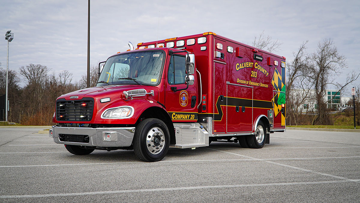 Horton Emergency Vehicles built this Type 1 advanced life support (ALS) ambulance on a Freightliner M2 chassis and cab for Calvert County (MD) Fire, Rescue and EMS.