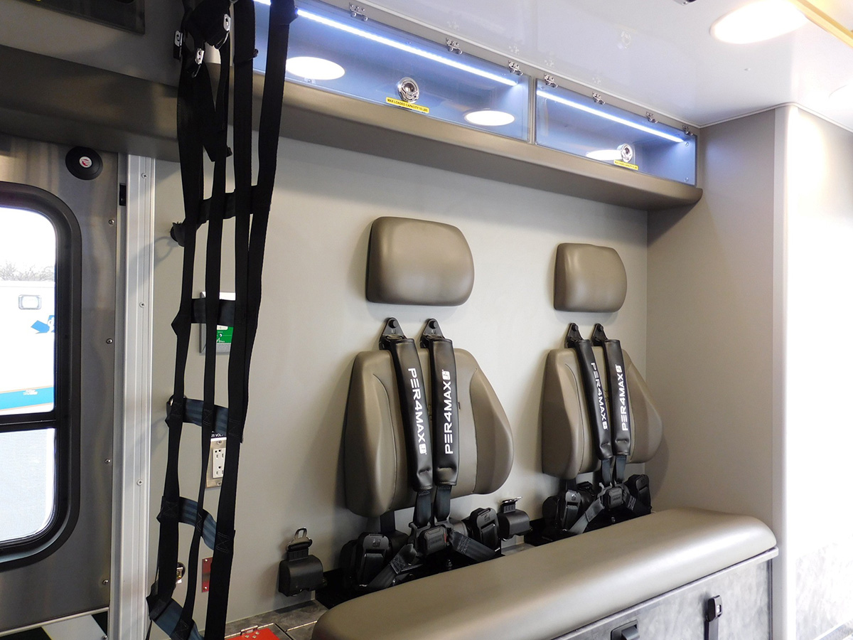 Ellendale's new rig has two seating positions on the squad bend on the curb side of the patient module.