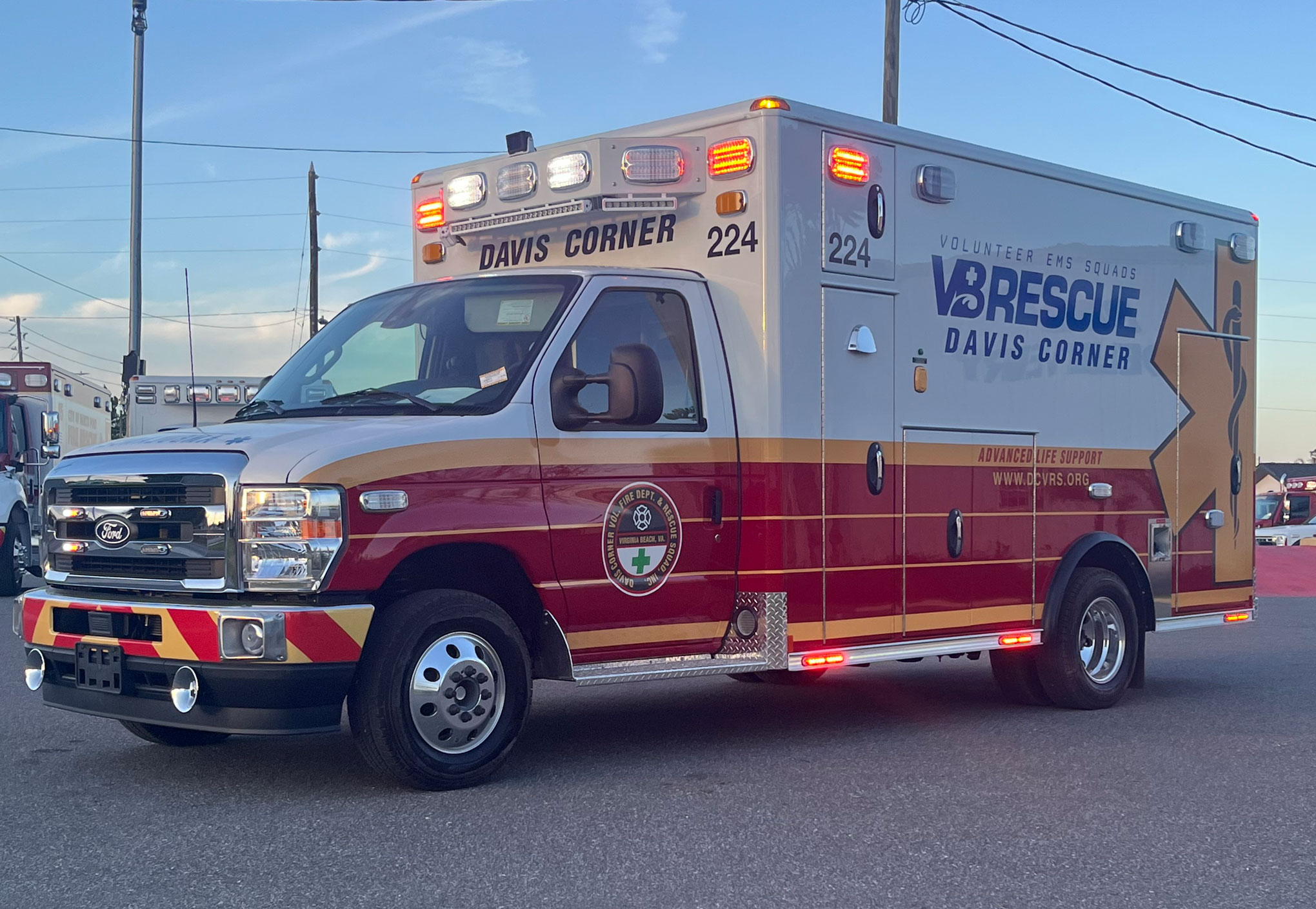 Wheeled Coach built this Type ambulance on a Ford E-450 cab and chassis for the Davis Corner (VA) Volunteer Fire & Rescue Squad. (Photos courtesy of Wheeled Coach)
